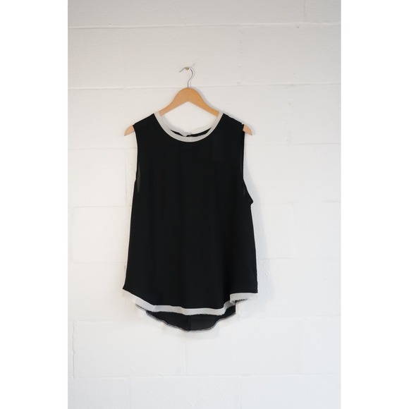 Who What Wear Tops - Who What Wear Womens Sleeveless Layered‎ Blouse Black White Medium Keyhole Back